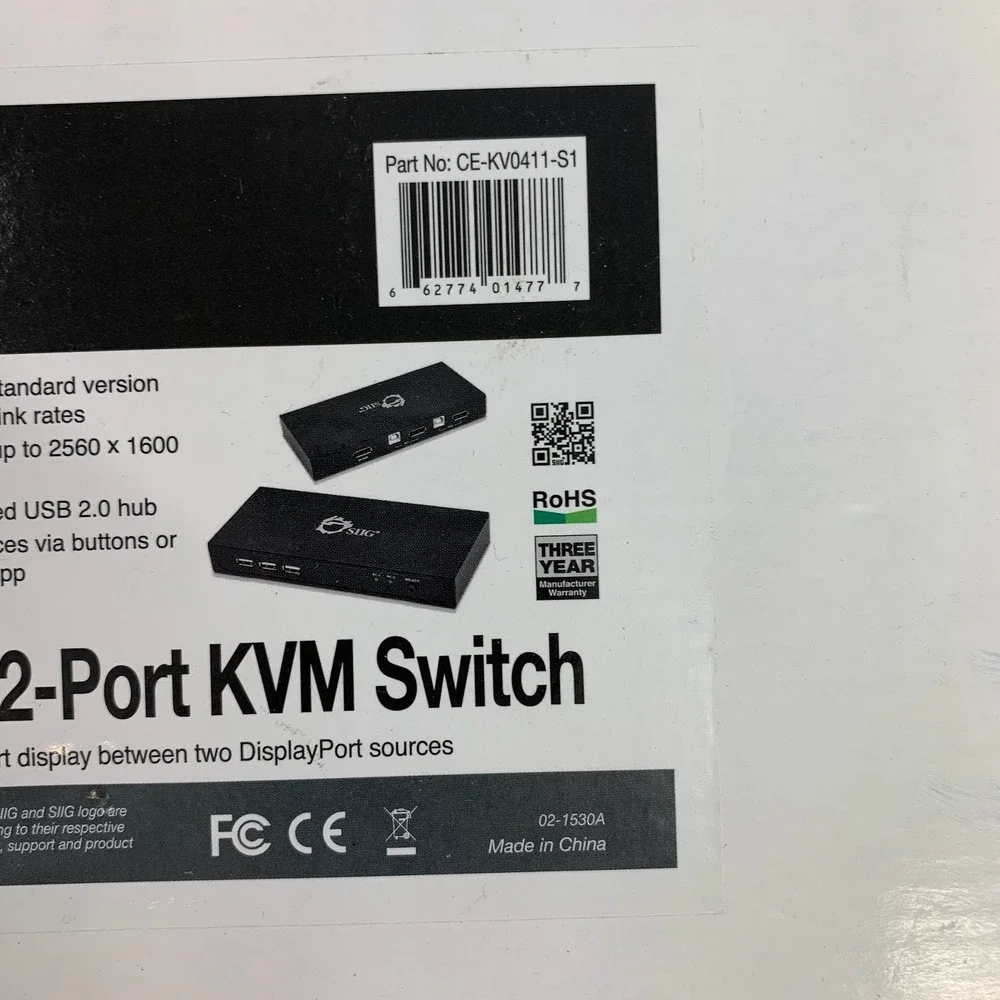 SIIG DisplayPort‎ 2Port KVM Switch CE KV0411 S1 Shares Display Between 2 Sources